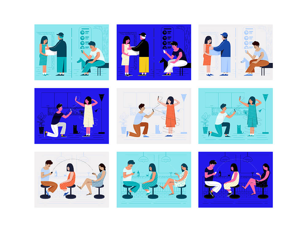 现代约会和人际关系故事矢量插画 图片素材 sucaiwan.com