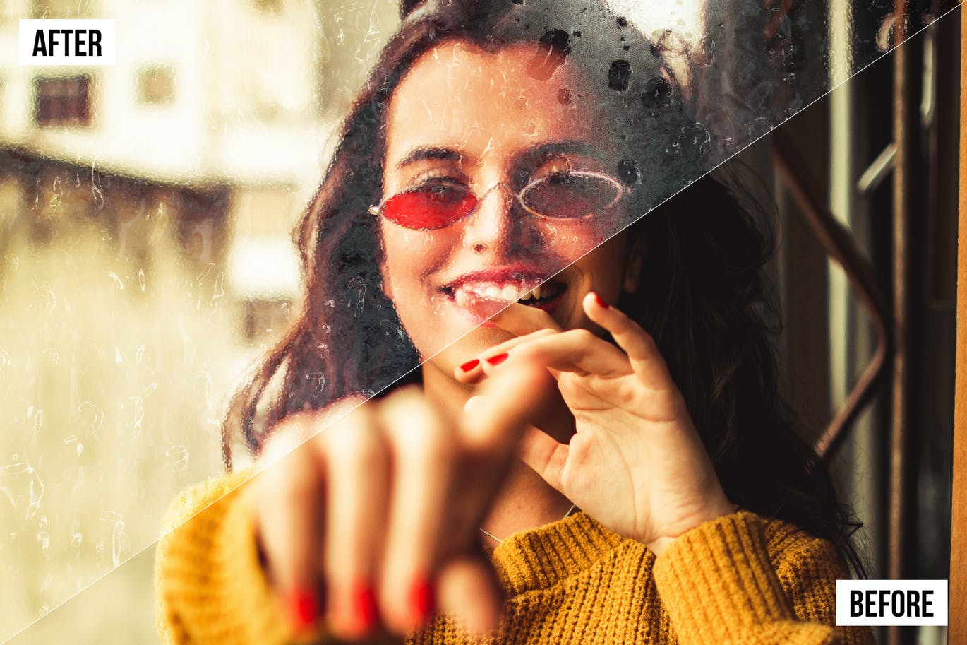 雨水玻璃窗效果照片处理PS动作 Wet Glass Window Photoshop Action 插件预设 sucaiwan.com