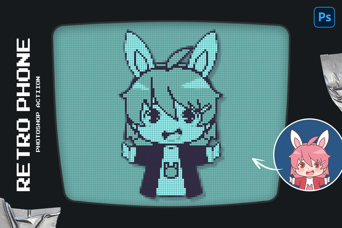 复古像素效果照片处理PS动作 Retro Phone Photoshop Action 插件预设 sucaiwan.com