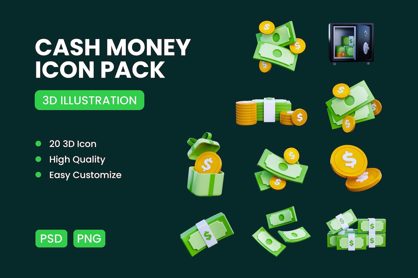 现金货币3D图标包 Cash Money 3D Icon Pack 图标素材 sucaiwan.com