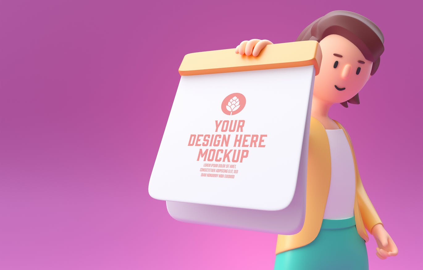 3D人物手拿日历印刷品样机图psd素材 Man Holding a Objects Mockup 样机素材 sucaiwan.com