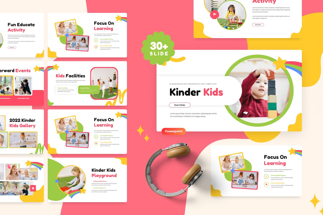 幼儿园和学前班PPT模板 Kinder Kids – Kindergarten & Preschool Powerpoint 幻灯图表 sucaiwan.com