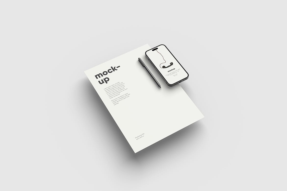 文件纸&iPhone 14 Pro手机样机图 Paper and iPhone 14 Pro Mockup 样机素材 sucaiwan.com