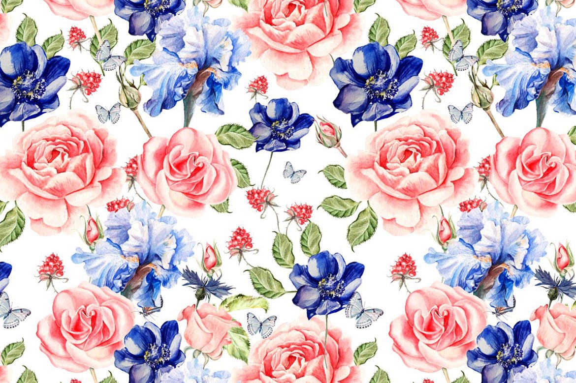 手绘设计水彩花朵图案素材 Hand Drawn Watercolor PATTERNS 图片素材 sucaiwan.com