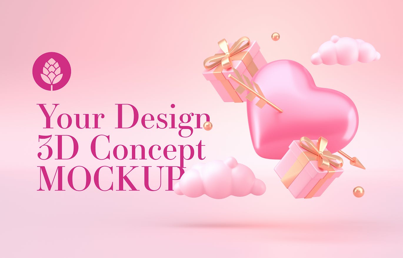 情人节3D礼品装饰概念样机图psd素材 Set Valentine’s Day Concept Mockup 图片素材 sucaiwan.com
