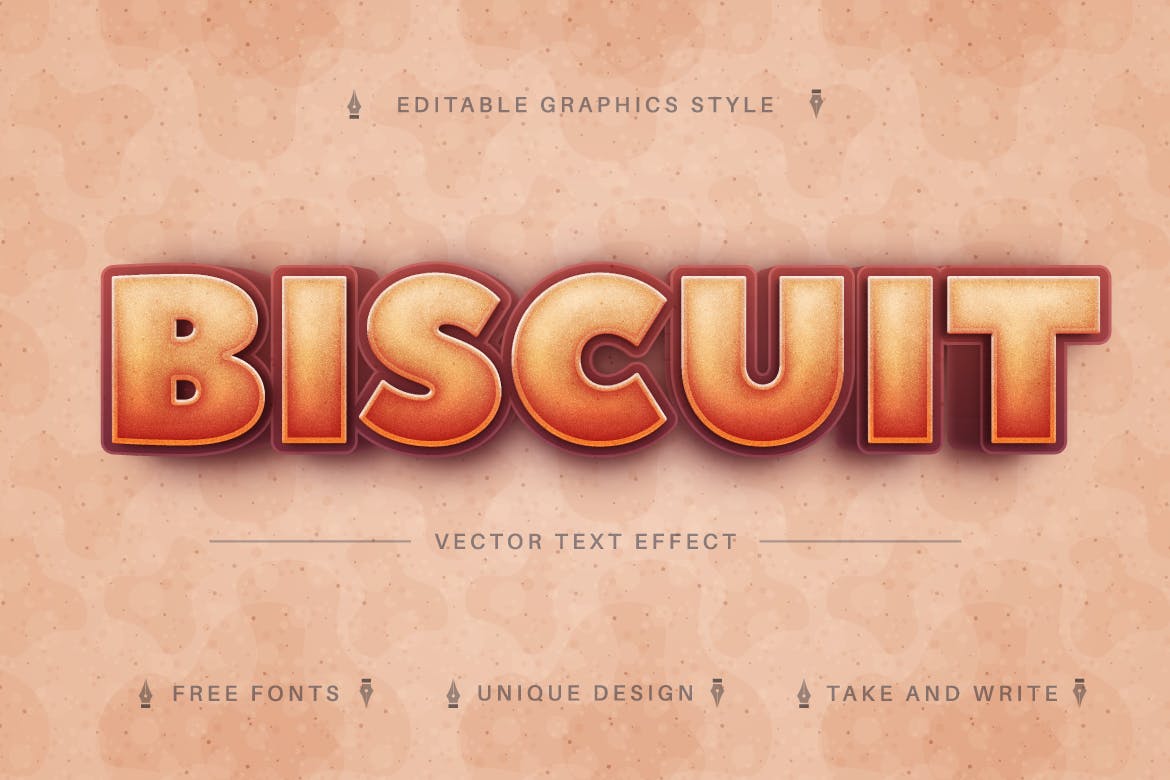 饼干色复古矢量文字效果字体样式 Biscuit – Editable Text Effect, Font Style 插件预设 sucaiwan.com