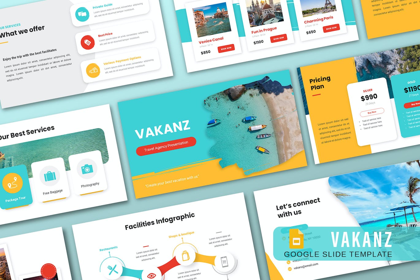 旅行社介绍谷歌幻灯片演示文稿模板 VAKANZ – Travel Agency Google Slide Template 幻灯图表 sucaiwan.com