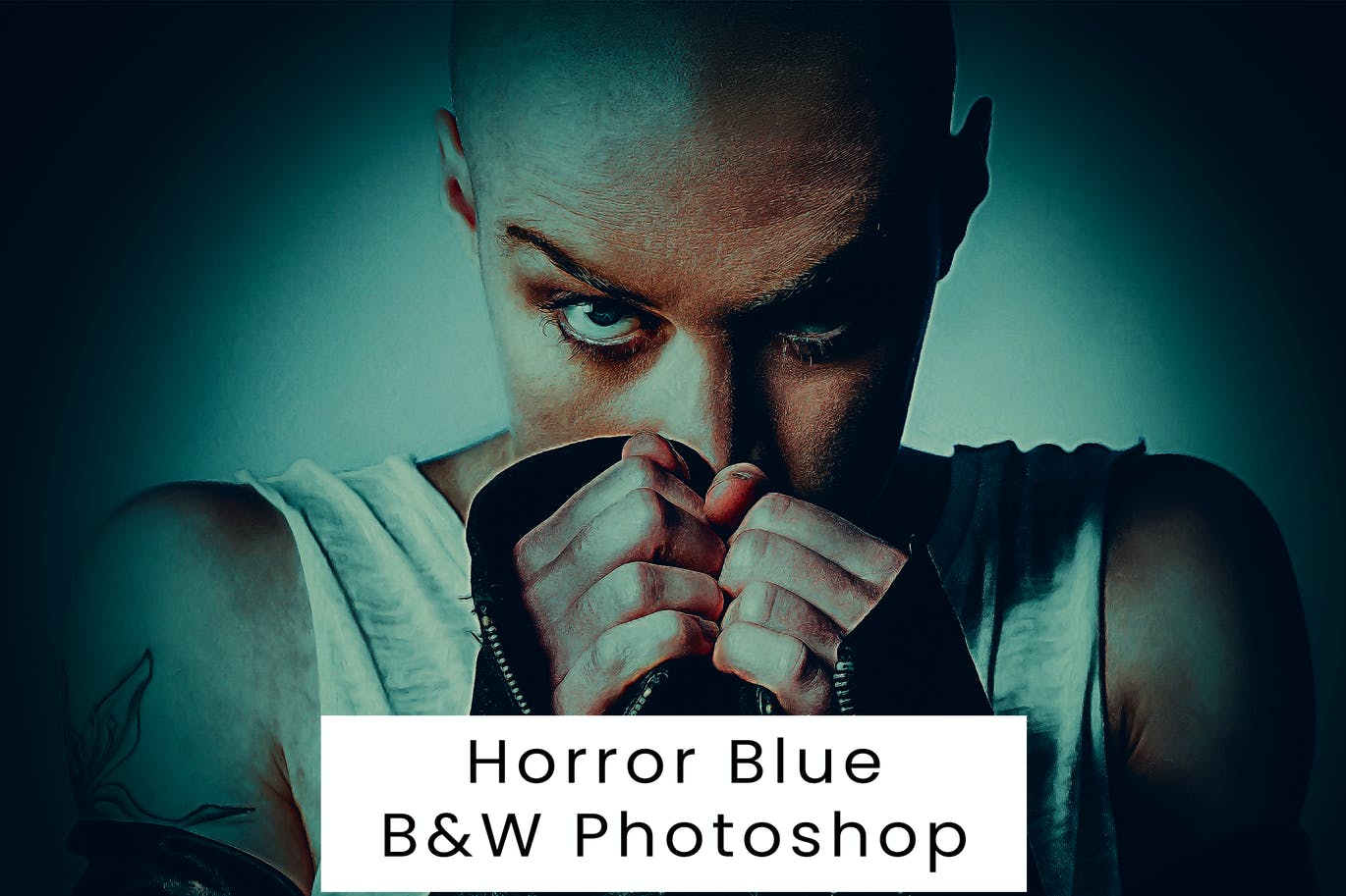恐怖蓝黑白效果照片处理PS动作 Horror Blue B&W Photoshop Action 插件预设 sucaiwan.com