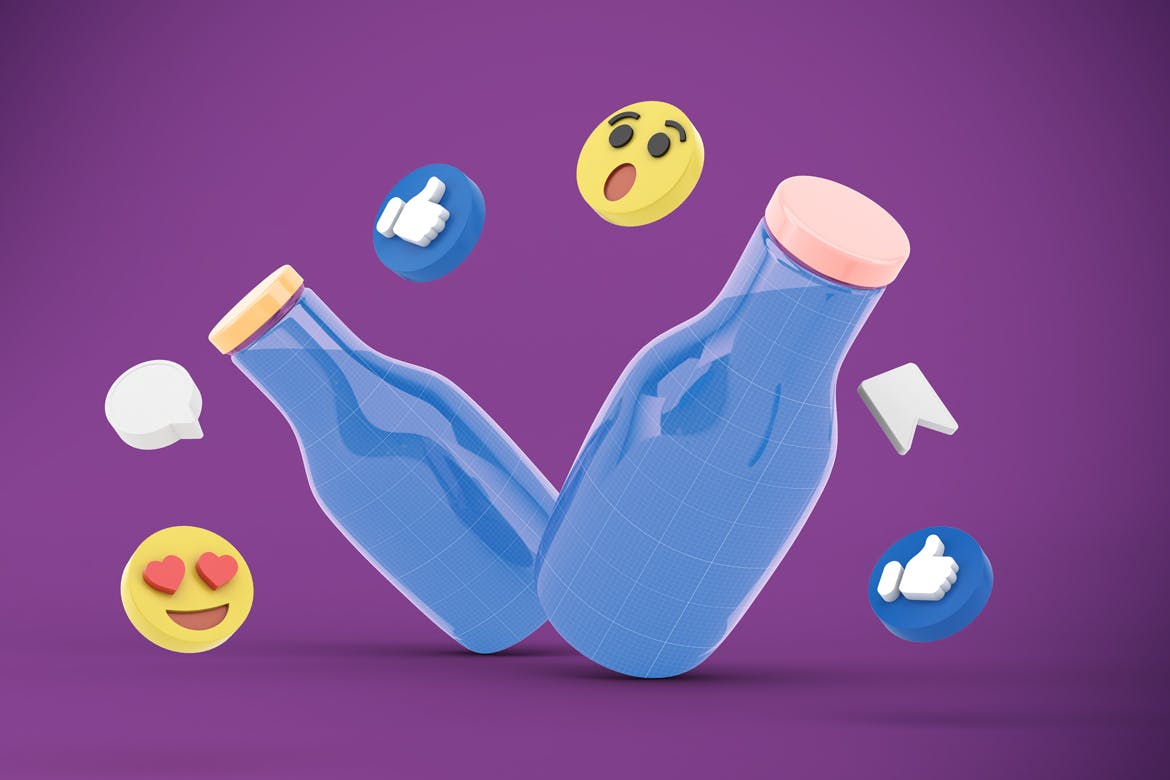 社交表情符号饮料瓶包装展示样机图 Drink Bottle Social Media 样机素材 sucaiwan.com