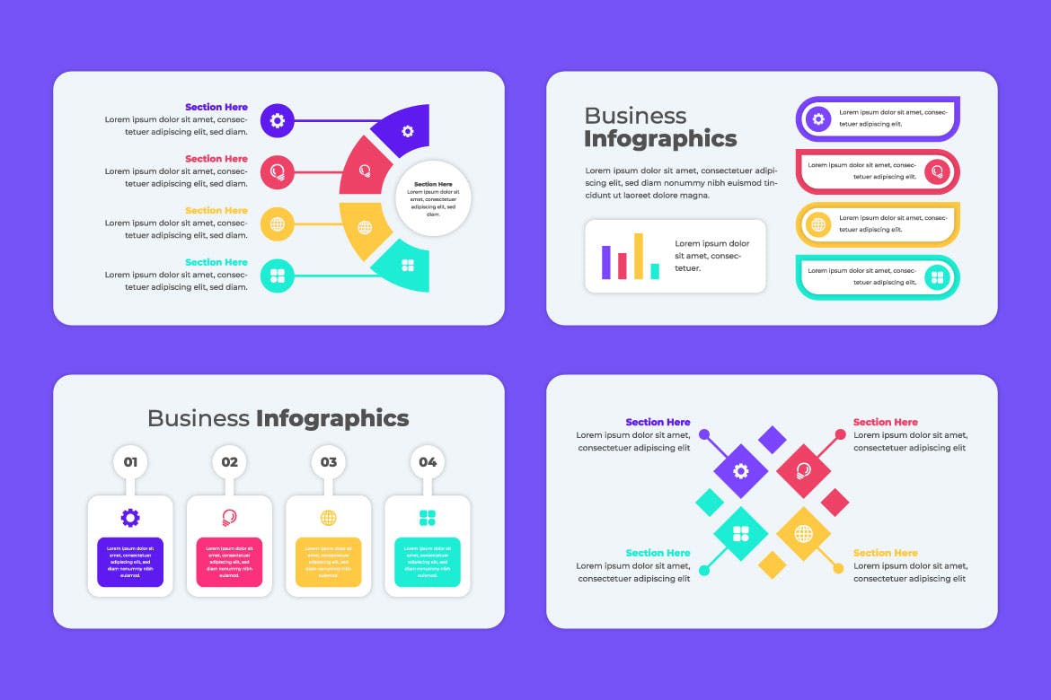 步骤方案选项信息图表模板 Unique Infographics Template 幻灯图表 sucaiwan.com
