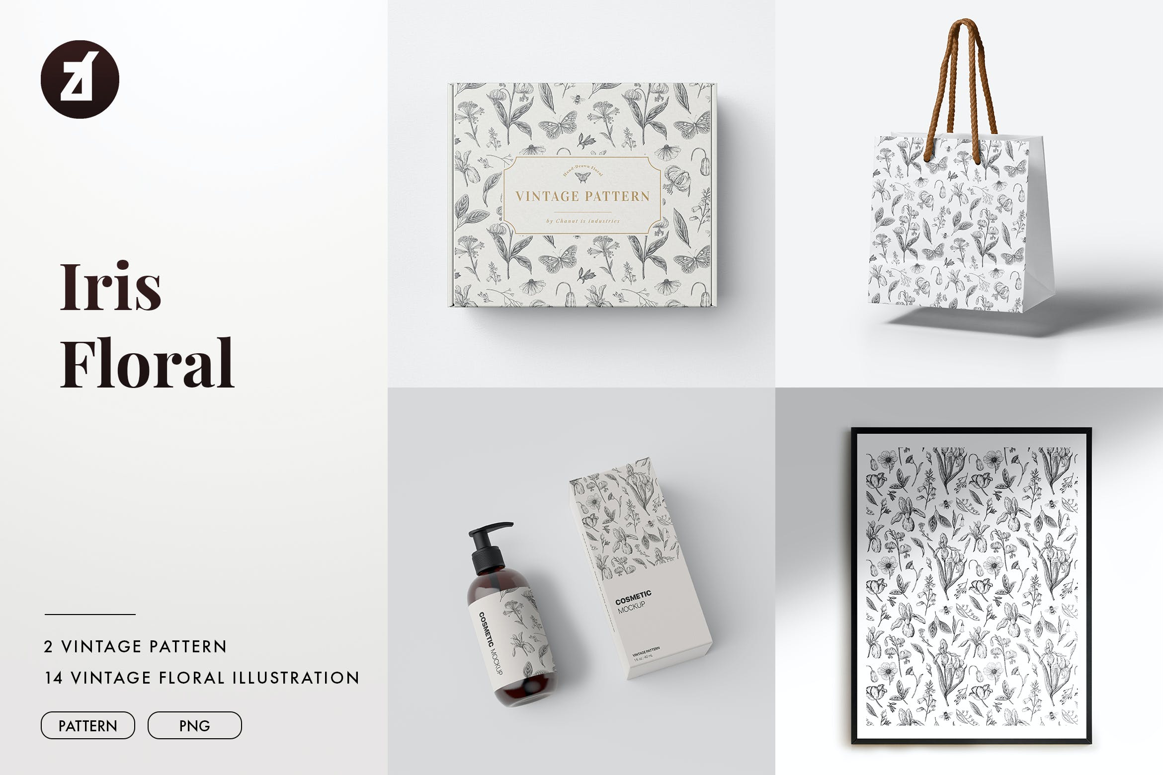 鸢尾花&百合复古插画和图案 Iris and lily vintage illustration and pattern 图片素材 sucaiwan.com