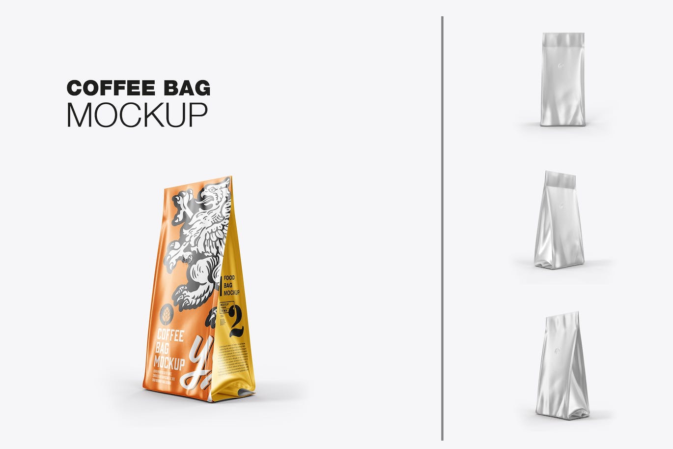 金属纸咖啡袋包装展示样机图 Set Metallic Paper Coffee Bag Mockup 样机素材 sucaiwan.com