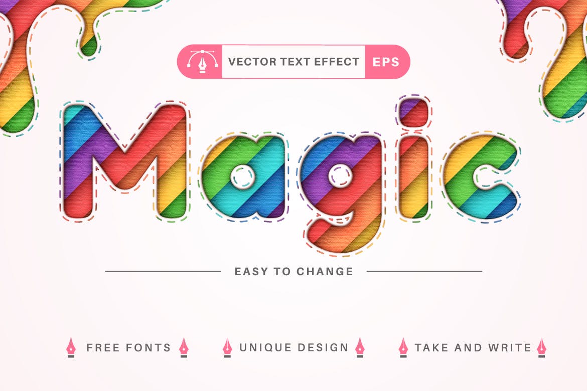 10种渐变彩虹矢量文字效果字体样式 Set 10 Rainbow Editable Text Effects, Font Styles 插件预设 sucaiwan.com