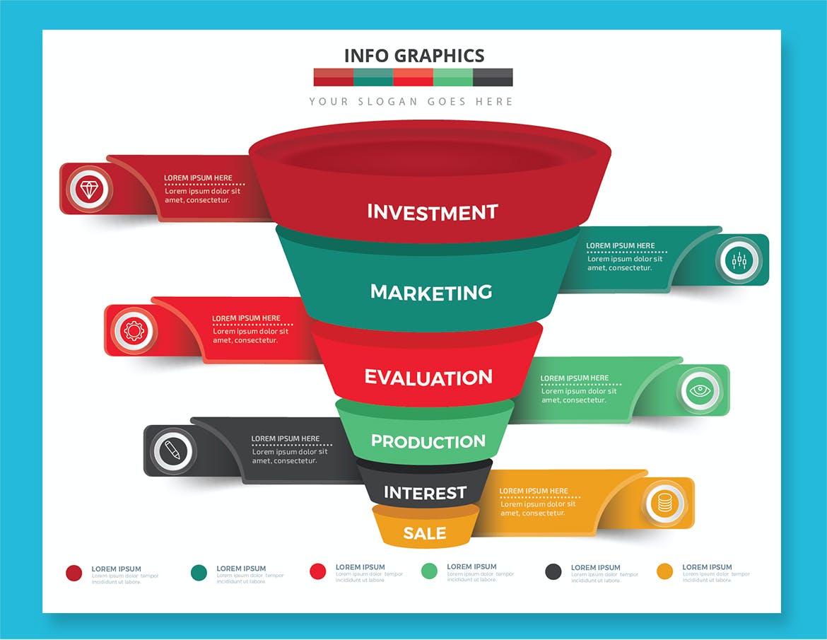 分层漏斗图信息图表模板 Funnel Infographics Design 幻灯图表 sucaiwan.com