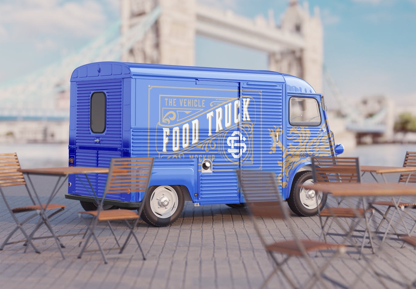 复古餐车广告场景样机图 Set Vintage Food Truck Scene Mockup 样机素材 sucaiwan.com