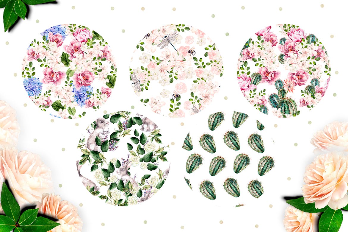 12个水彩花朵图案素材 12 Watercolor Patterns 图片素材 sucaiwan.com