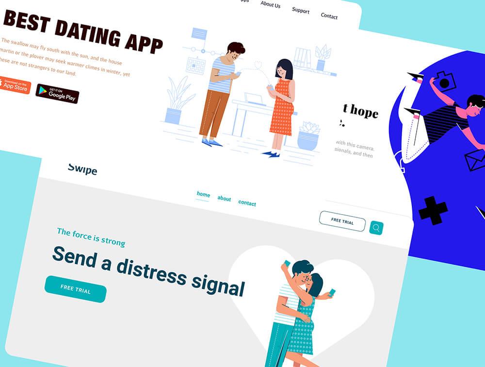 现代约会和人际关系故事矢量插画 图片素材 sucaiwan.com