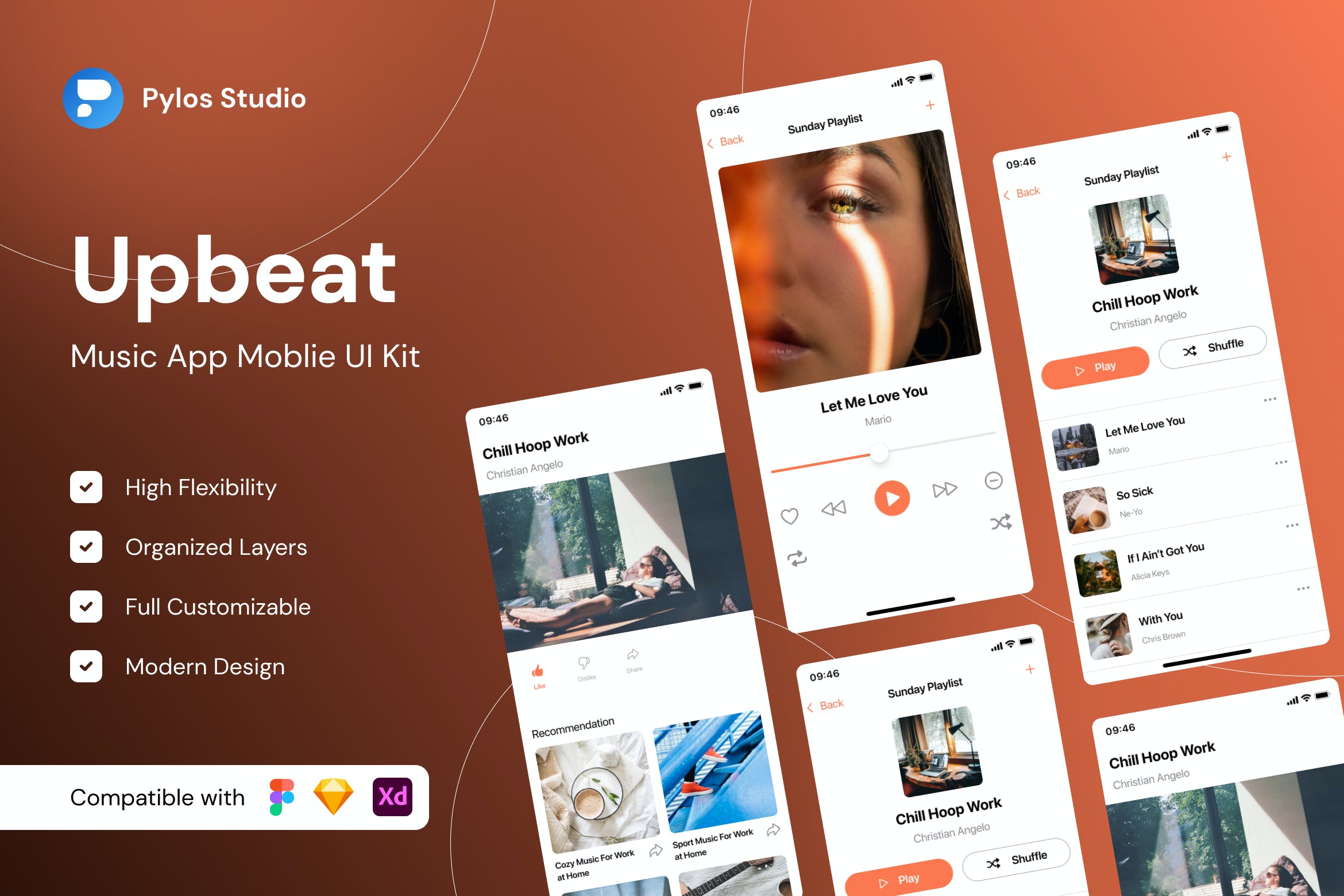 音乐平台App应用程序界面设计UI套件 Upbeat – Music Mobile App UI Kits APP UI sucaiwan.com