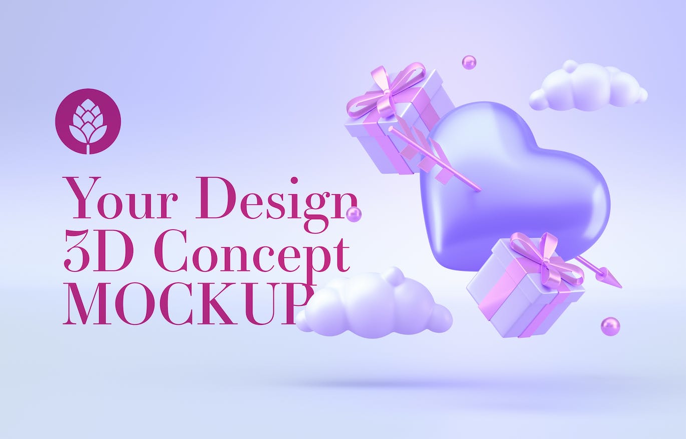 情人节3D礼品装饰概念样机图psd素材 Set Valentine’s Day Concept Mockup 图片素材 sucaiwan.com