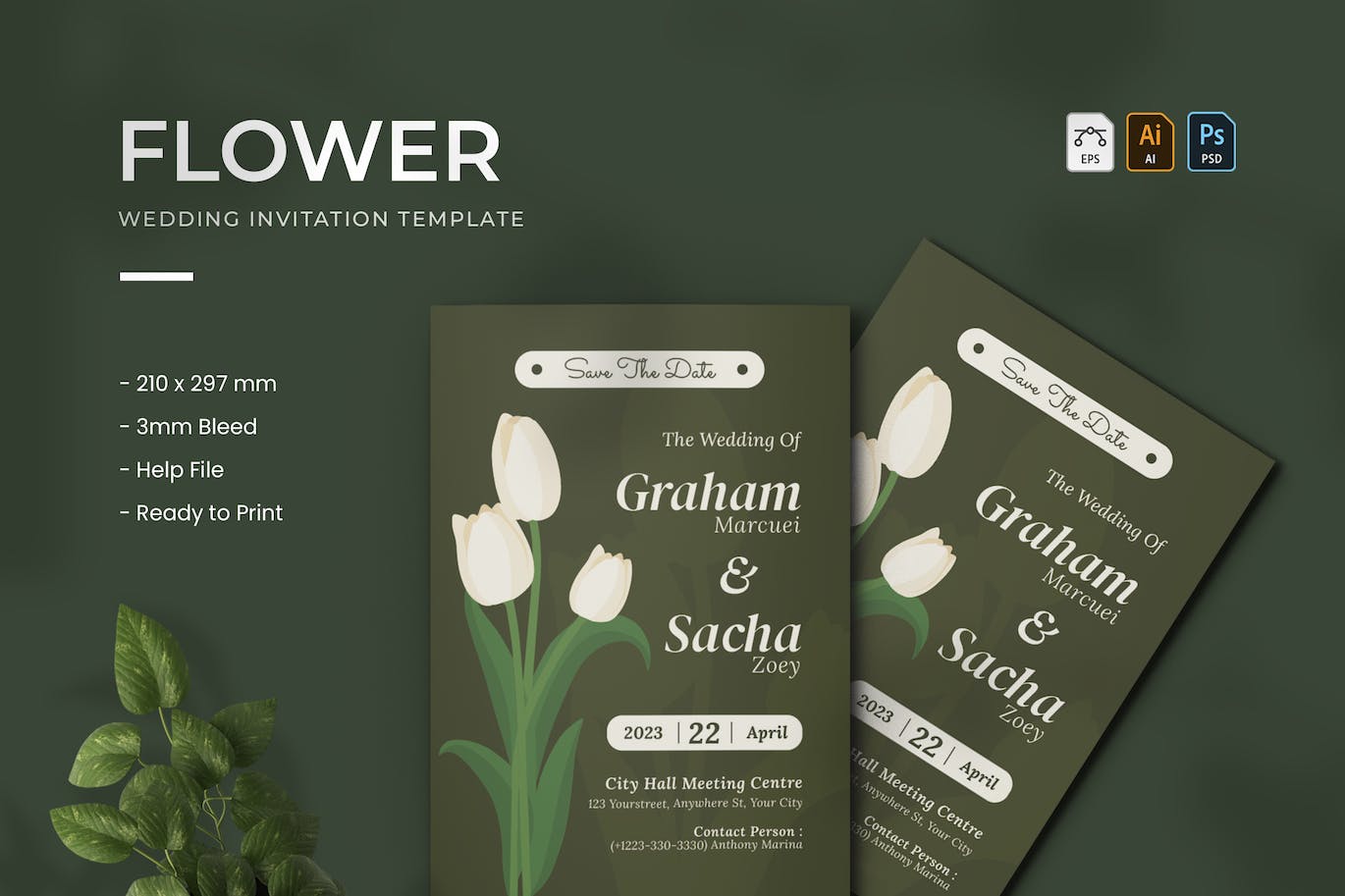 鲜花婚礼邀请函设计模板 Flower – Wedding Invitation 设计素材 sucaiwan.com