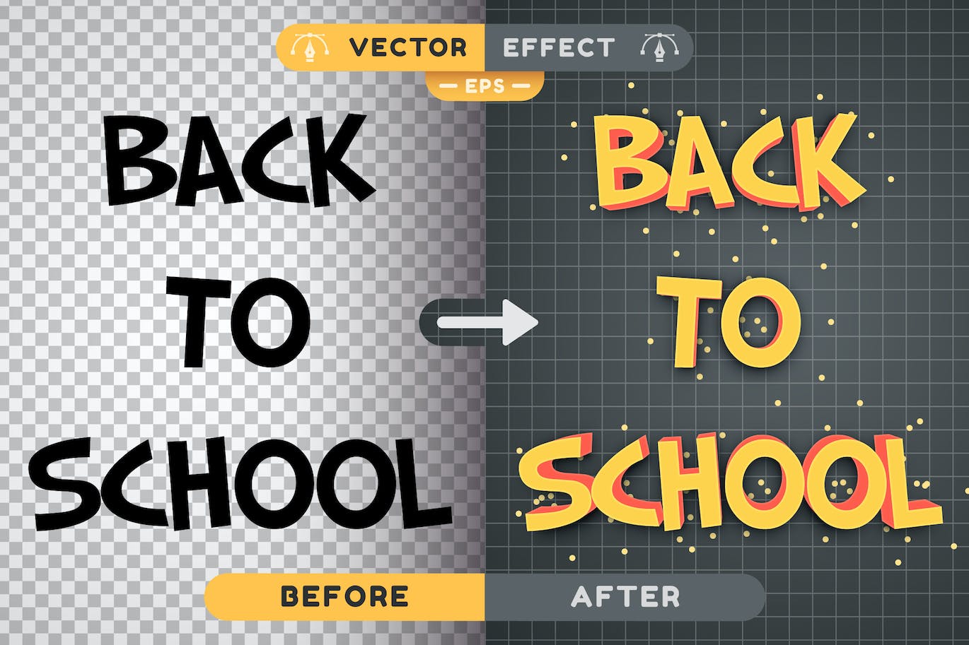 立体阴影矢量文字效果字体样式 Back To School – Editable Text Effect, Font Style 插件预设 sucaiwan.com