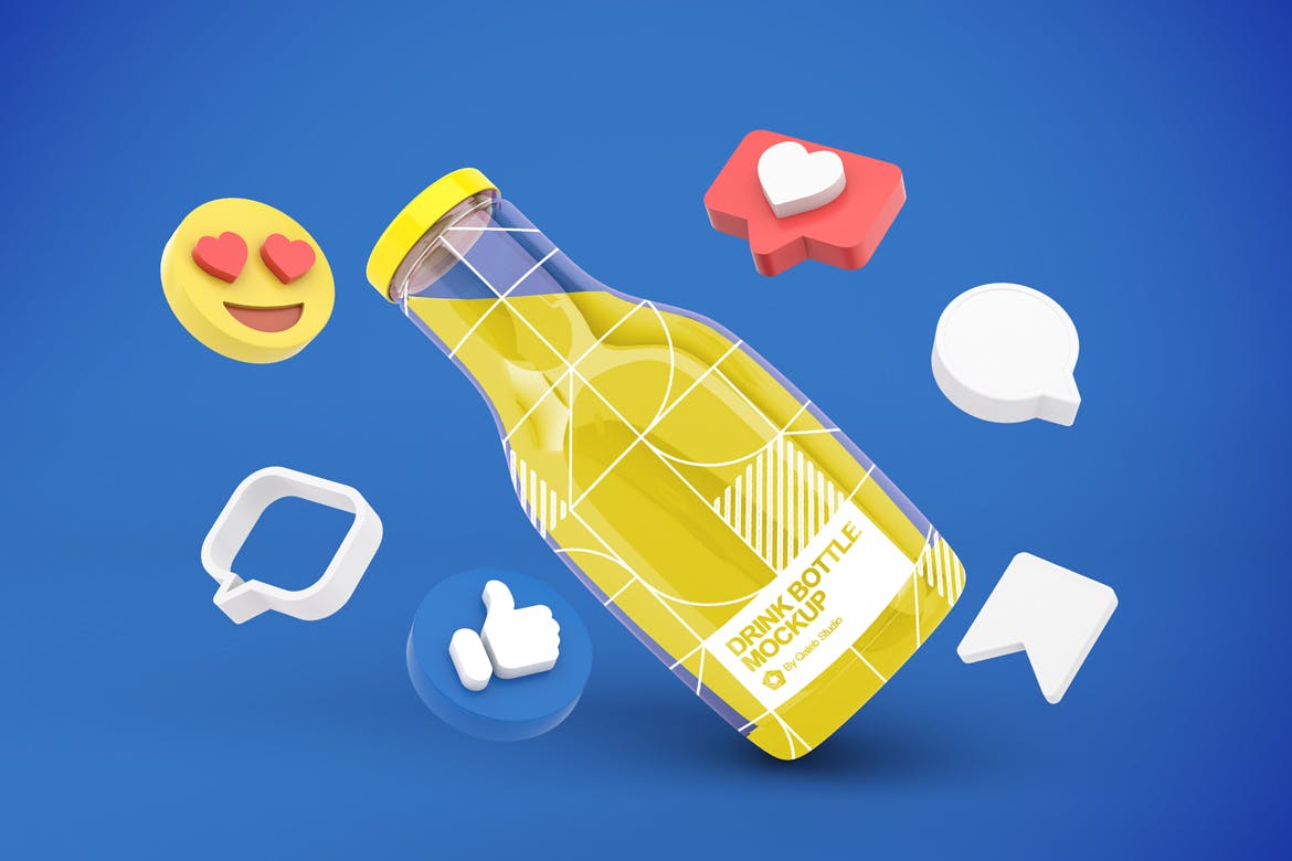 社交表情符号饮料瓶包装展示样机图 Drink Bottle Social Media 样机素材 sucaiwan.com