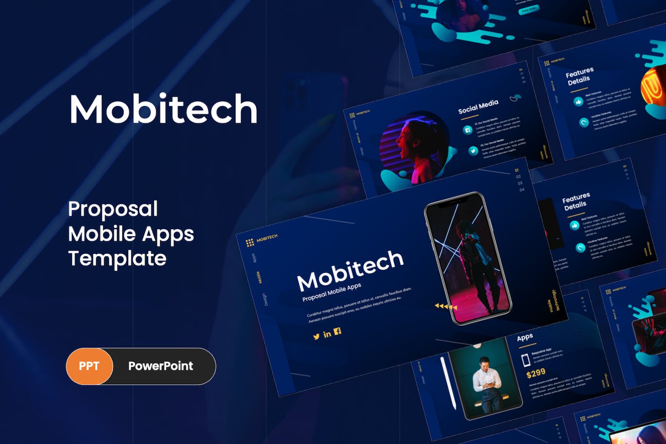 手机科技提案PowerPoint演示模板 Mobitech – Mobile Proposal PowerPoint Template 幻灯图表 sucaiwan.com