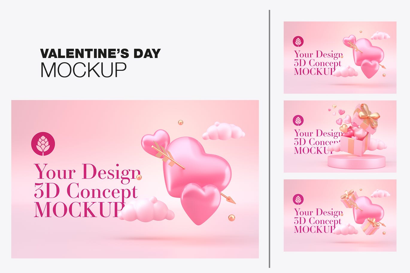 情人节3D礼品装饰概念样机图psd素材 Set Valentine’s Day Concept Mockup 图片素材 sucaiwan.com