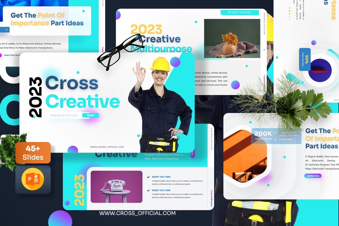 创意设计演示PPT演示文稿 Cross – Creative Powerpoint Template 幻灯图表 sucaiwan.com