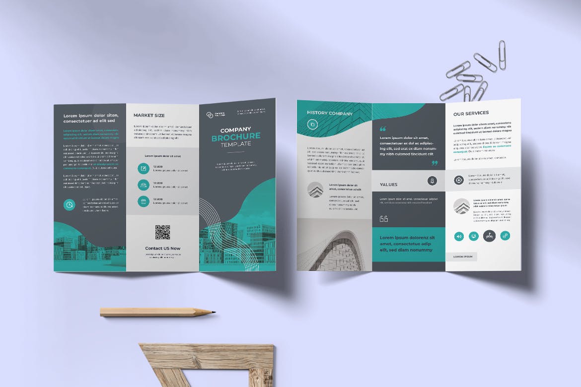 公司业务三折小册子设计模板 Company Trifold Brochure 设计素材 sucaiwan.com