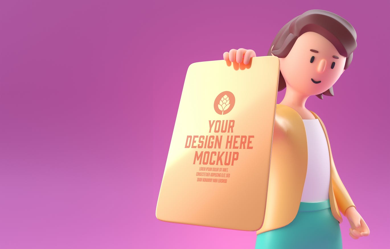 3D角色白板&手机屏幕展示样机图psd素材 Set People with white Board and Mobile Mockup 样机素材 sucaiwan.com