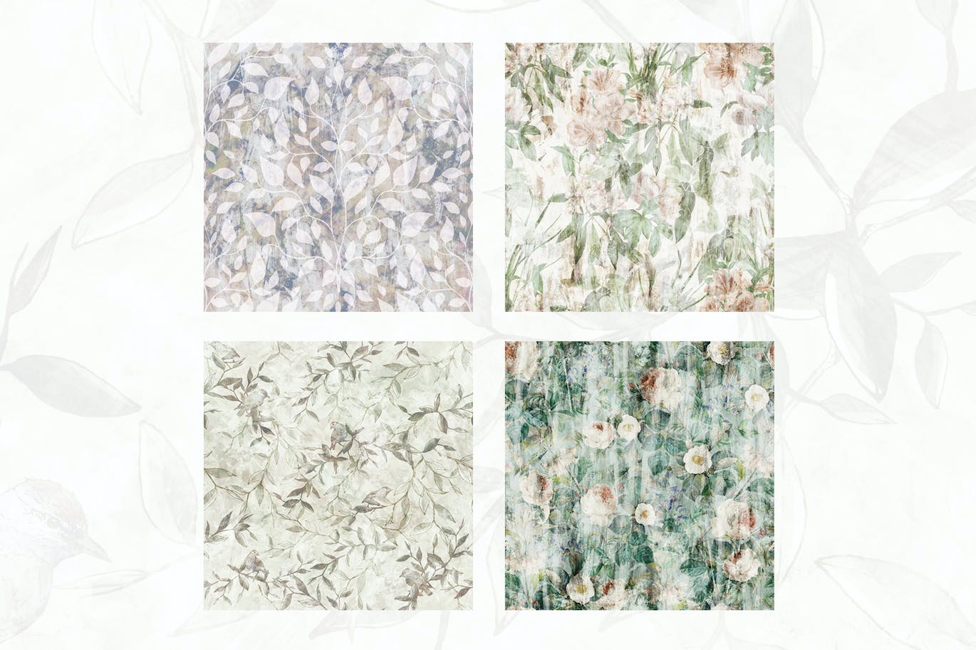 4个复古花卉枝叶背景壁纸 4 Antiqued Wallpapers 图片素材 sucaiwan.com