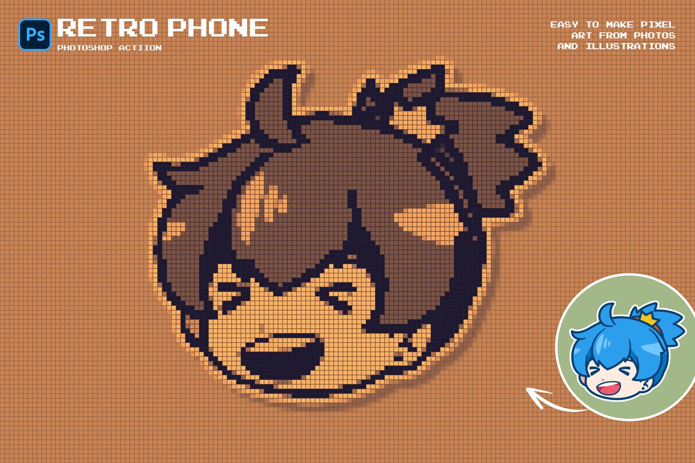 复古像素效果照片处理PS动作 Retro Phone Photoshop Action 插件预设 sucaiwan.com