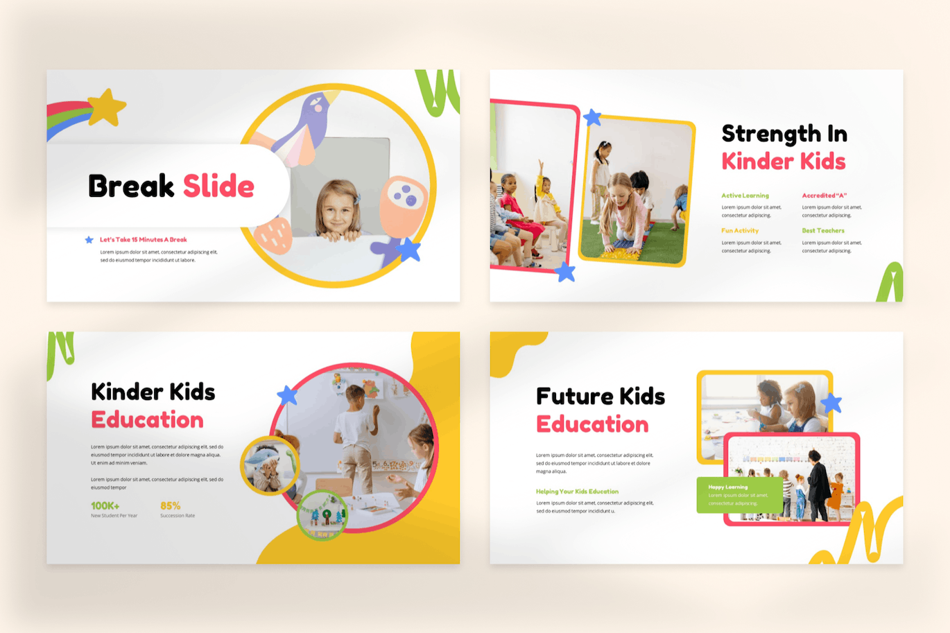 幼儿园和学前班PPT模板 Kinder Kids – Kindergarten & Preschool Powerpoint 幻灯图表 sucaiwan.com