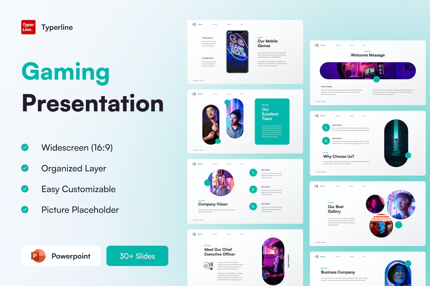 电竞游戏业务PPT创意模板 Gaming Powerpoint Presentation 幻灯图表 sucaiwan.com