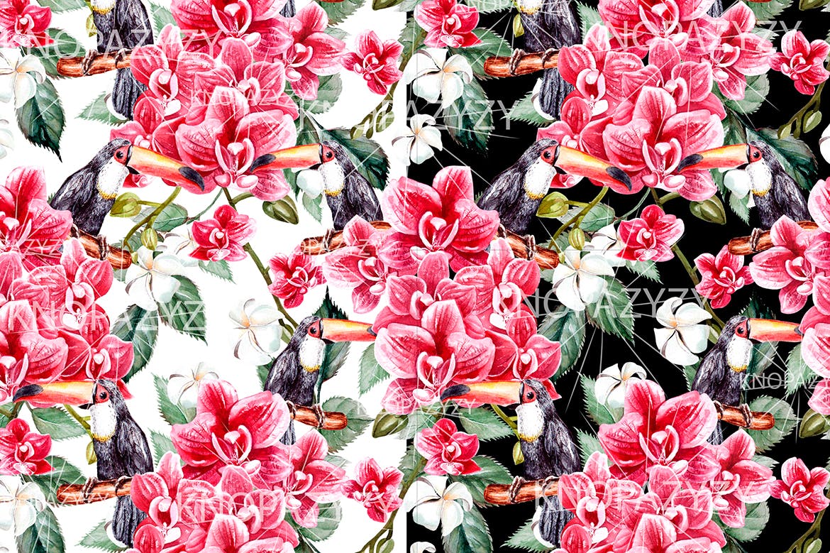 手绘彩色花卉水彩图案素材 Hand Drawn Watercolor 15 Patterns 图片素材 sucaiwan.com