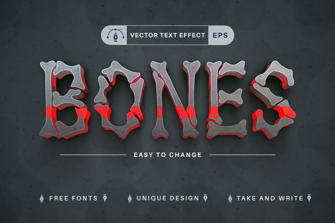 红骨头矢量文字效果字体样式 Red Bones – Editable Text Effect, Font Style 插件预设 sucaiwan.com