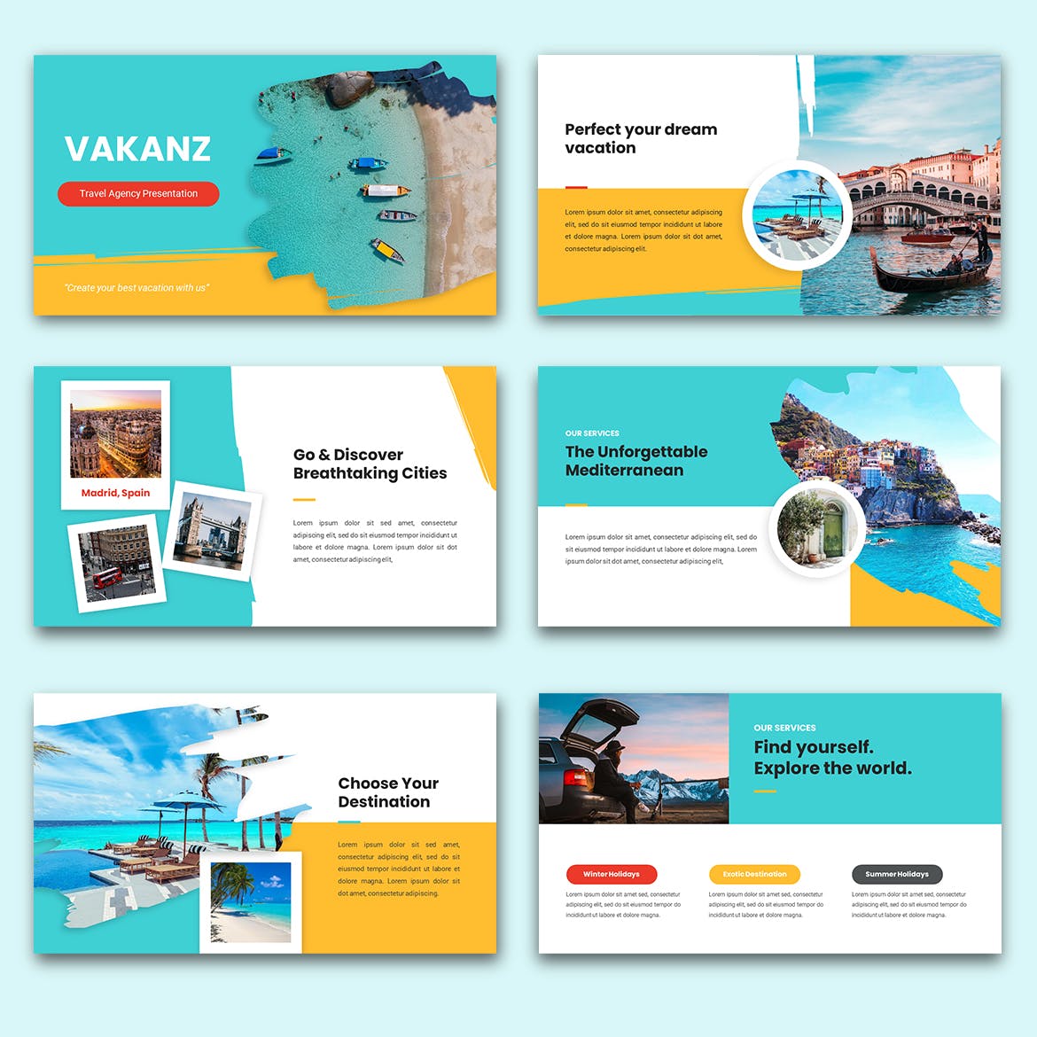 旅行社介绍谷歌幻灯片演示文稿模板 VAKANZ – Travel Agency Google Slide Template 幻灯图表 sucaiwan.com