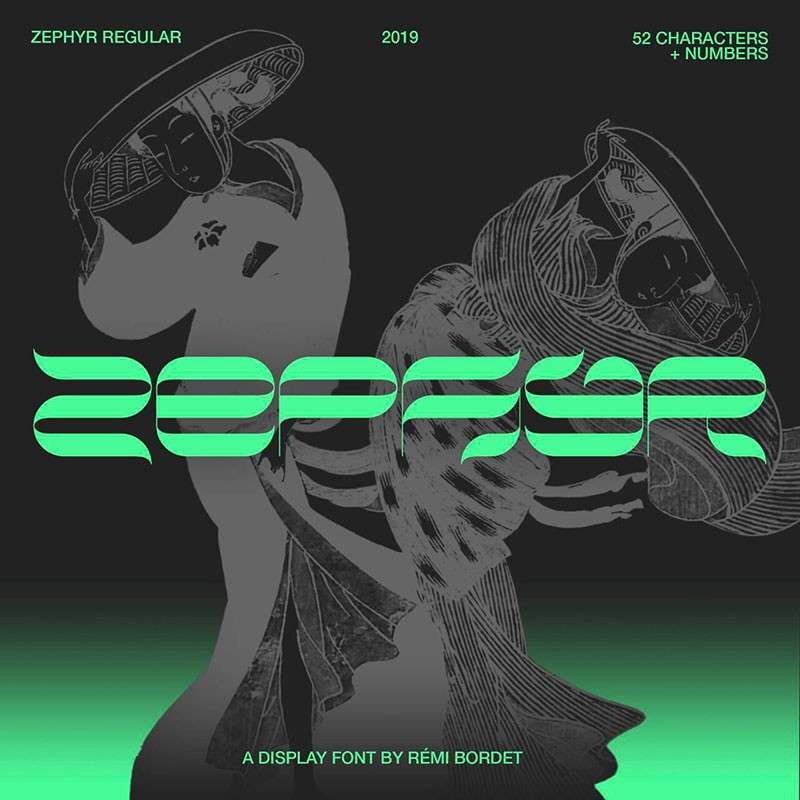 Zephyr时尚波浪曲线英文字体 设计素材 sucaiwan.com