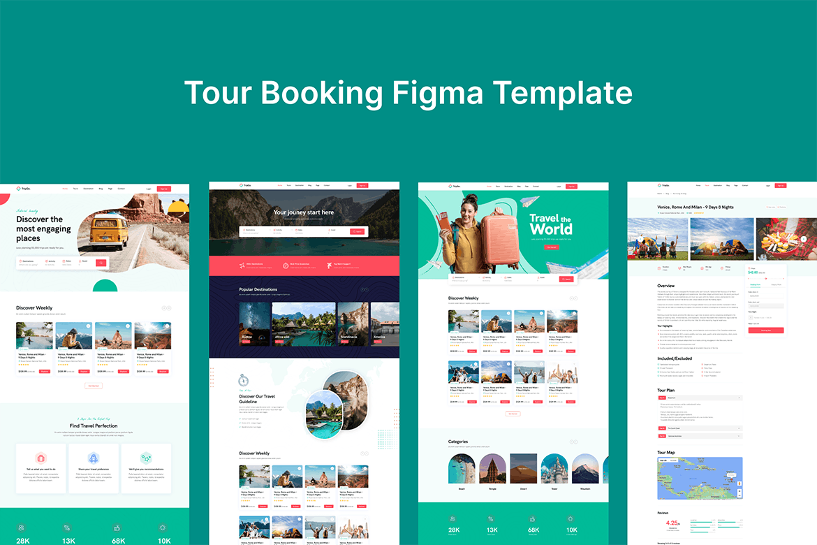 旅游预订网站布局UI设计fig模板 Tour Booking Figma Template APP UI sucaiwan.com