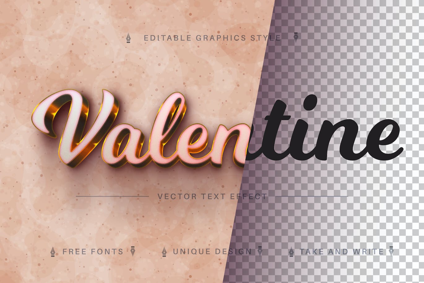 情人节亮金色矢量文字效果字体样式 Valentine Gold – Editable Text Effect, Font Style 插件预设 sucaiwan.com