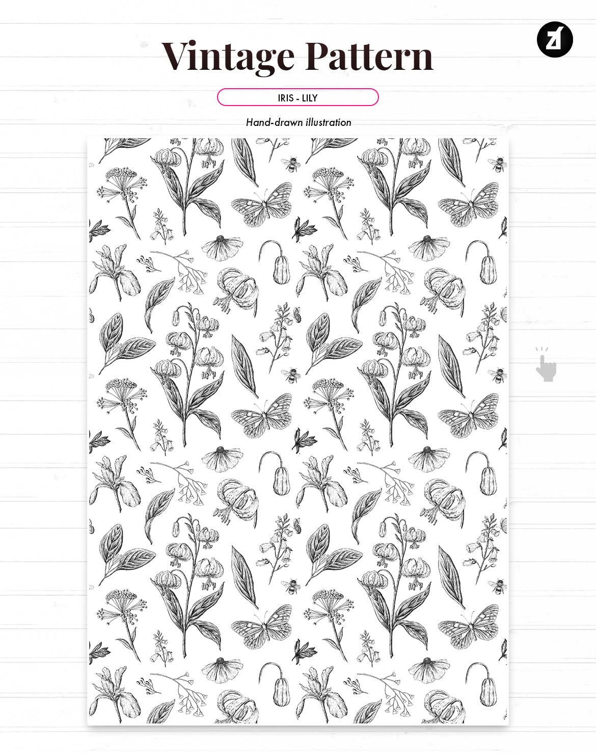 鸢尾花&百合复古插画和图案 Iris and lily vintage illustration and pattern 图片素材 sucaiwan.com