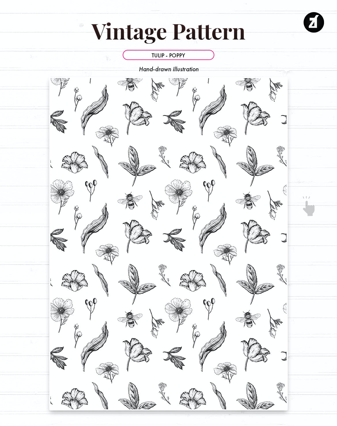 郁金香&罂粟复古插画和图案 Tulip and poppy vintage illustration and pattern 图片素材 sucaiwan.com