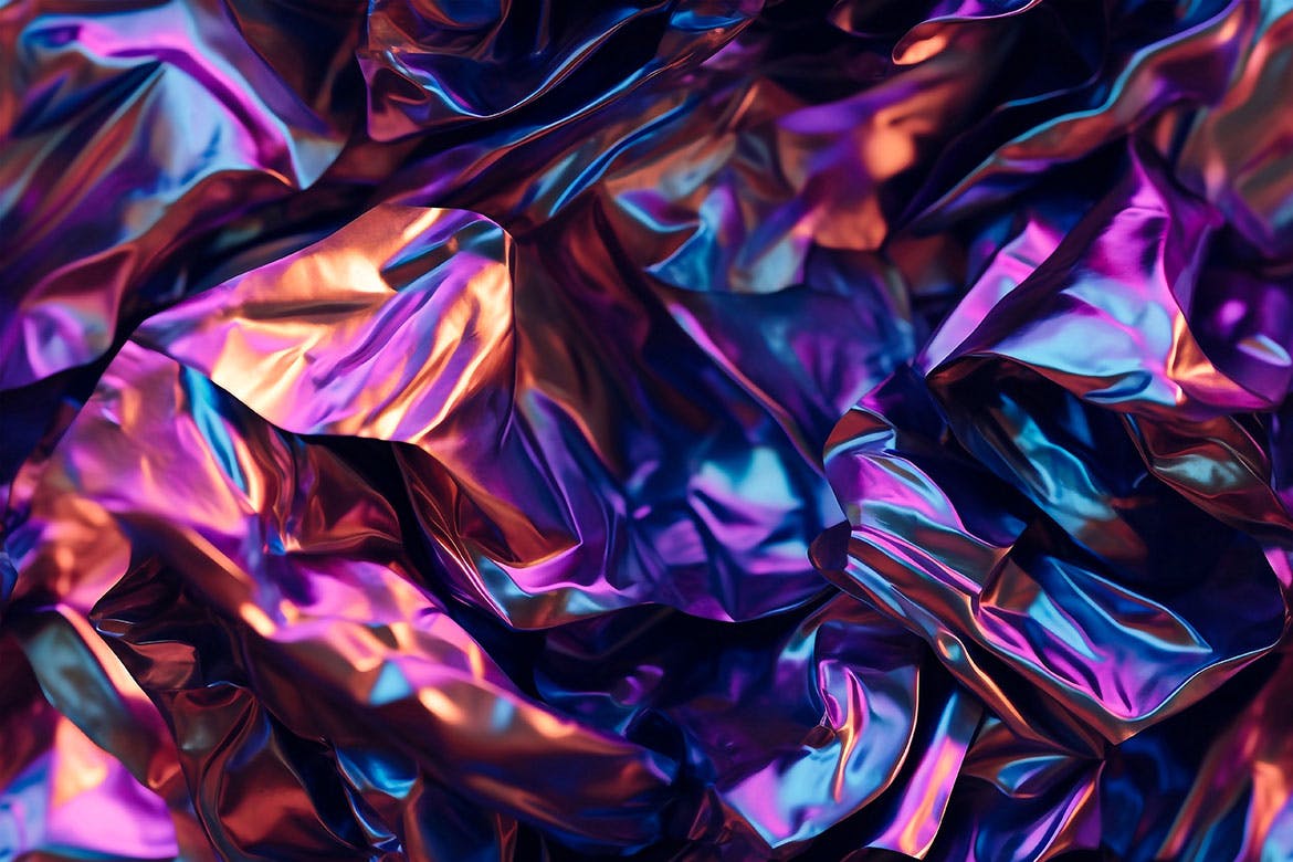 3D全息彩虹皱褶铝箔无缝背景 Iridescent Crumpled Foil Seamless Backgrounds 图片素材 sucaiwan.com