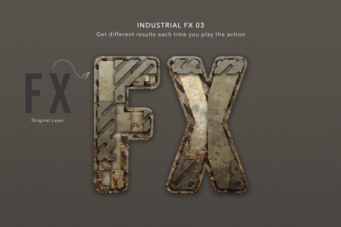 金属工业元素文本效果处理PS动作 Industrial Layer and Text Effect Photoshop Action 插件预设 sucaiwan.com