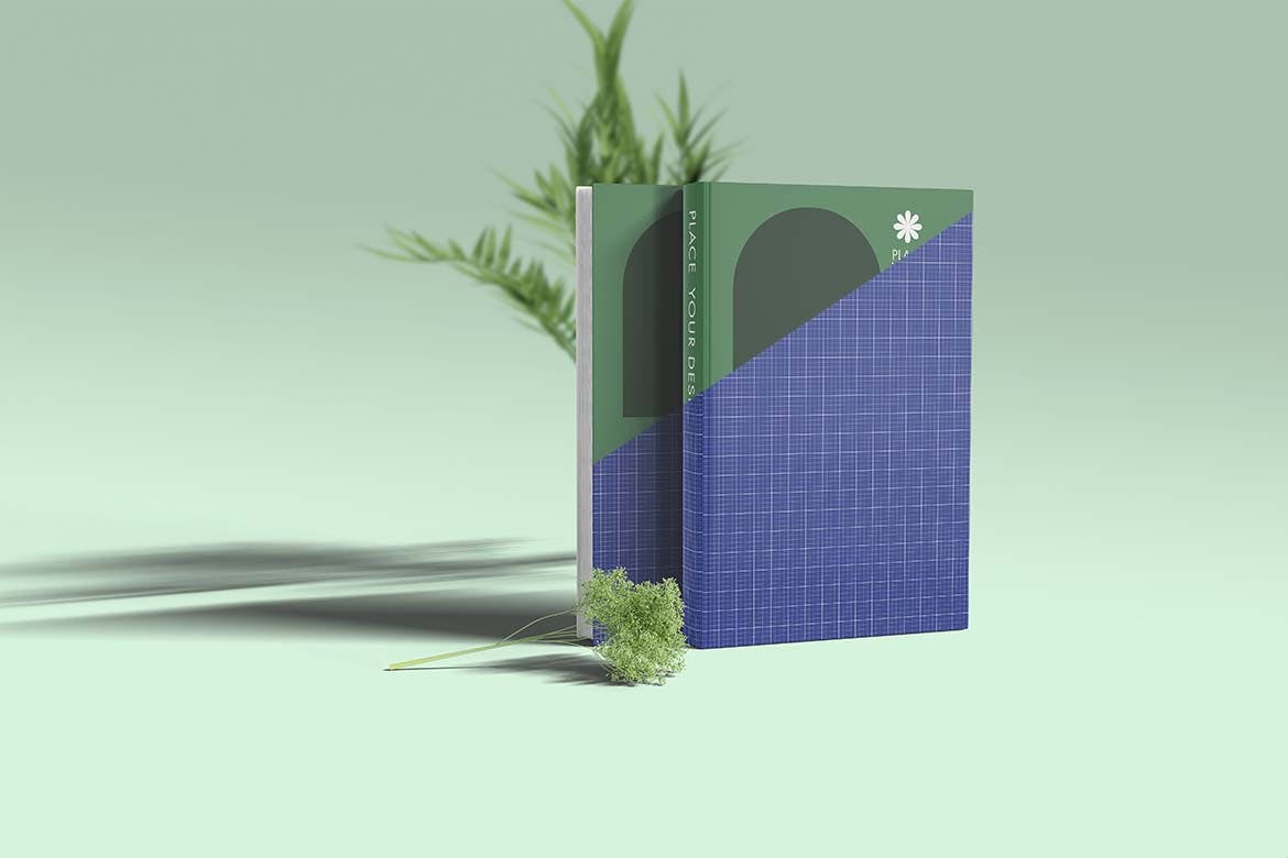 带植物装饰的书籍书皮封面展示样机图 Book Cover Mockup with Plant Ornament 样机素材 sucaiwan.com