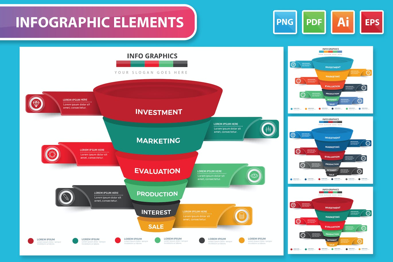 分层漏斗图信息图表模板 Funnel Infographics Design 幻灯图表 sucaiwan.com