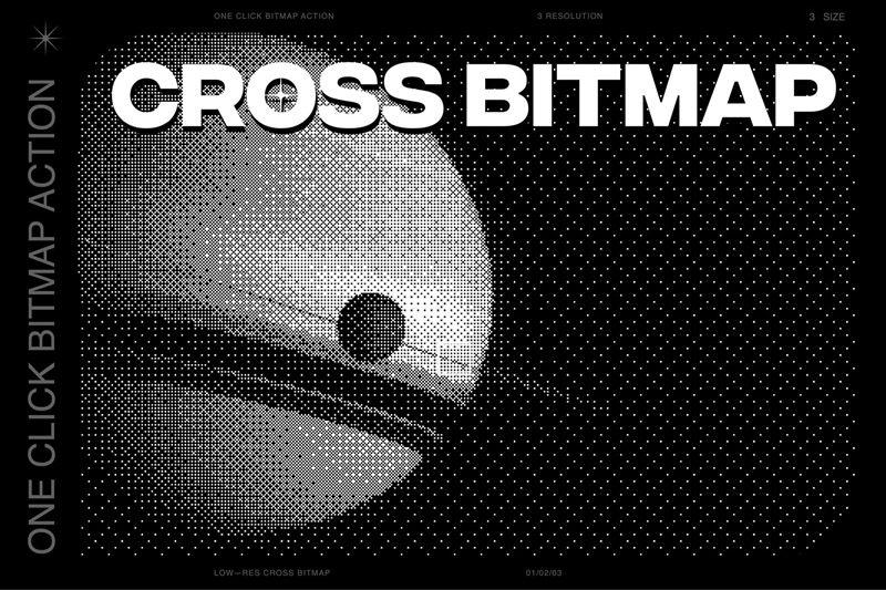 PS动作：复古未来主义8bit位点状图像噪声效果风格交叉位图atn预设 插件预设 sucaiwan.com