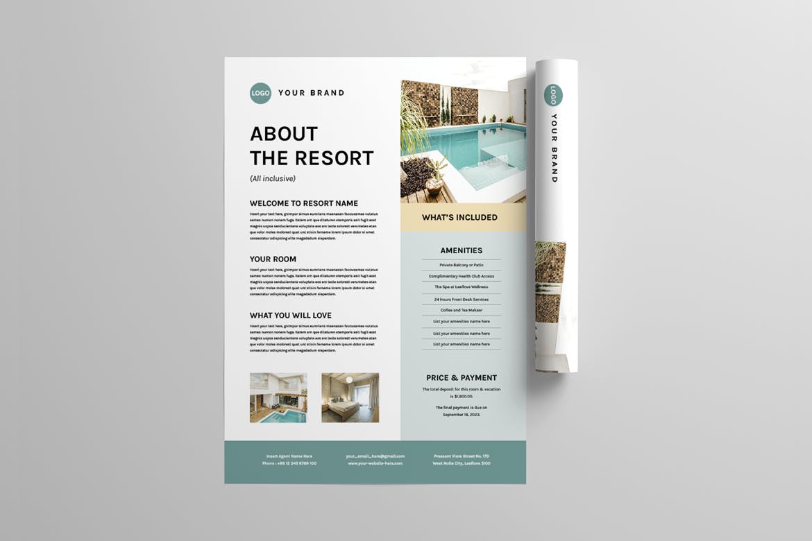 酒店度假村传单海报模板 Resort Flyer | MS Word & Indesign 设计素材 sucaiwan.com