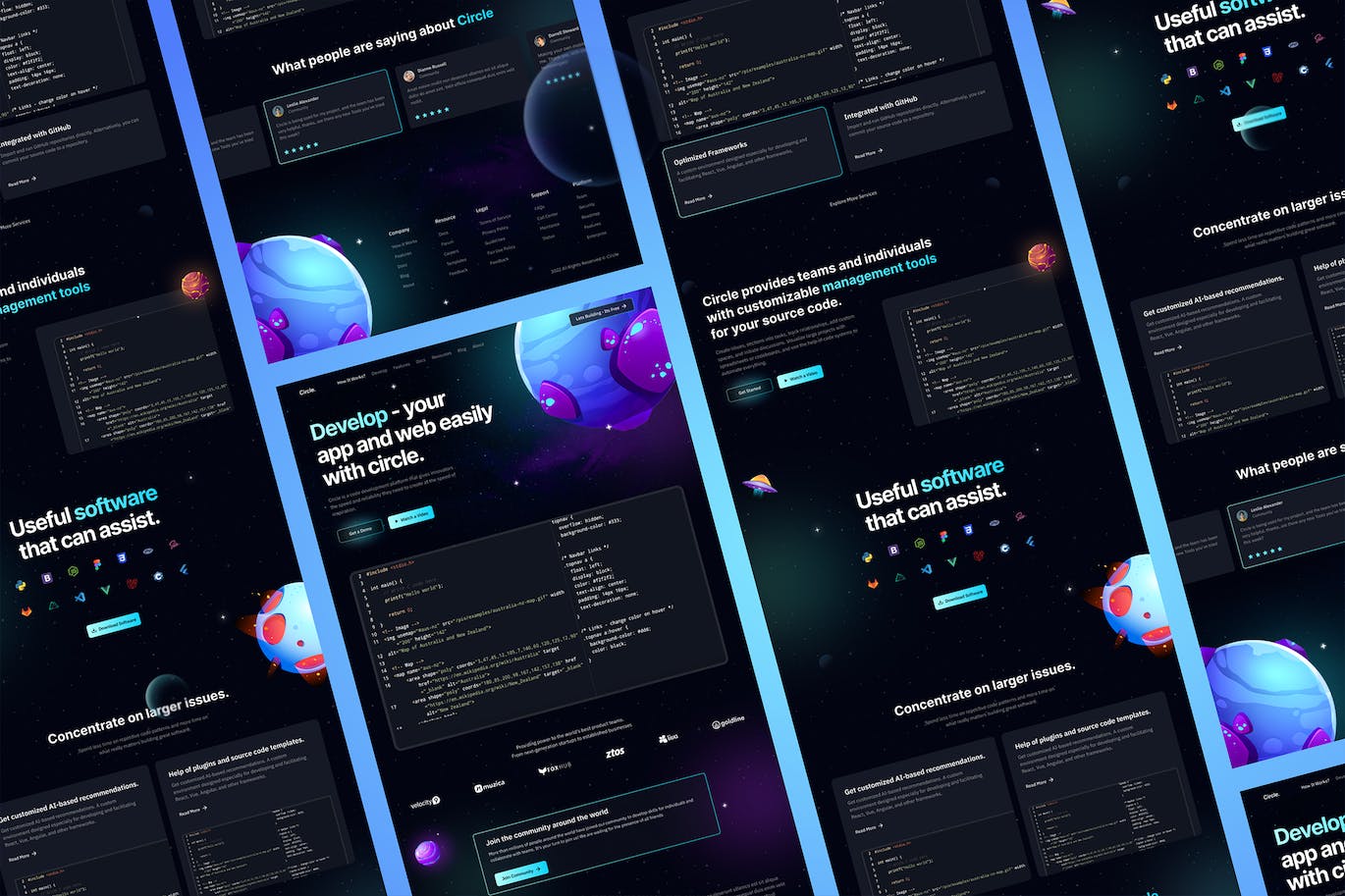技术开发网站着陆页设计模板 Circle – Development Landing Page APP UI sucaiwan.com